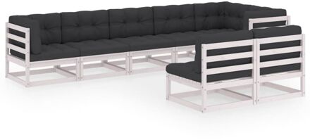 vidaXL 8-delige Loungeset met kussens massief grenenhout Wit