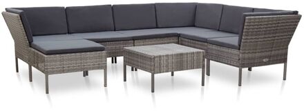 vidaXL 8-delige Loungeset met kussens poly rattan grijs