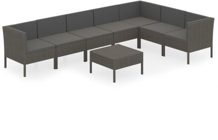 vidaXL 8-delige Loungeset met kussens poly rattan grijs