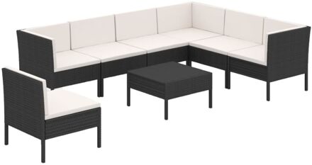 vidaXL 8-delige Loungeset met kussens poly rattan zwart