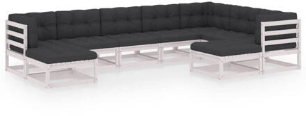 vidaXL 9-delige Loungeset met kussens massief grenenhout wit