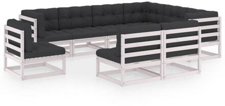 vidaXL 9-delige Loungeset met kussens massief grenenhout wit