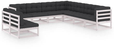 vidaXL 9-delige Loungeset met kussens massief grenenhout wit