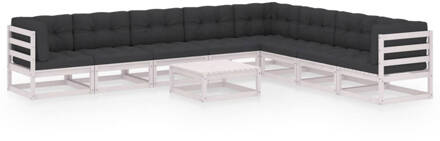 vidaXL 9-delige Loungeset met kussens massief grenenhout wit