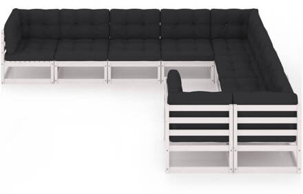 vidaXL 9-delige Loungeset met kussens massief grenenhout wit