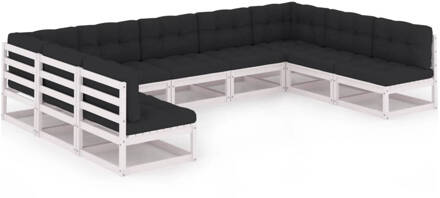 vidaXL 9-delige Loungeset met kussens massief grenenhout wit