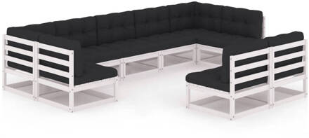 vidaXL 9-delige Loungeset met kussens massief grenenhout wit