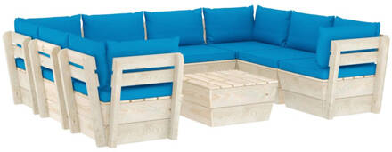 vidaXL 9-delige Loungeset met kussens pallet vurenhout Blauw