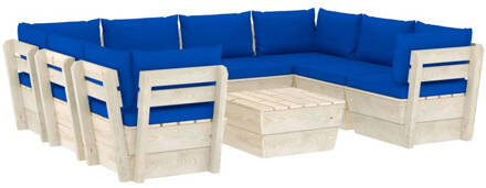 vidaXL 9-delige Loungeset met kussens pallet vurenhout Blauw