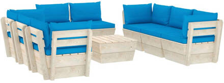 vidaXL 9-delige Loungeset met kussens pallet vurenhout Blauw