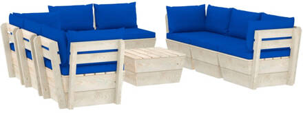 vidaXL 9-delige Loungeset met kussens pallet vurenhout Blauw