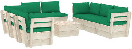 vidaXL 9-delige Loungeset met kussens pallet vurenhout Groen