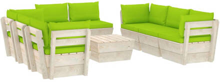 vidaXL 9-delige Loungeset met kussens pallet vurenhout Groen