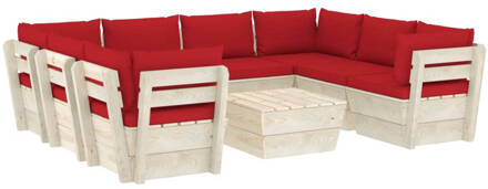 vidaXL 9-delige Loungeset met kussens pallet vurenhout Rood