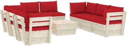 vidaXL 9-delige Loungeset met kussens pallet vurenhout Rood