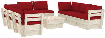 vidaXL 9-delige Loungeset met kussens pallet vurenhout Rood