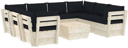 vidaXL 9-delige Loungeset met kussens pallet vurenhout Zwart