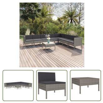 vidaXL 9-delige Loungeset met kussens poly rattan grijs - Tuinset