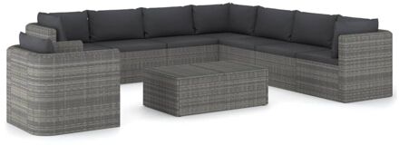 vidaXL 9-delige Loungeset met kussens poly rattan grijs