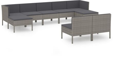 vidaXL 9-delige Loungeset met kussens poly rattan grijs