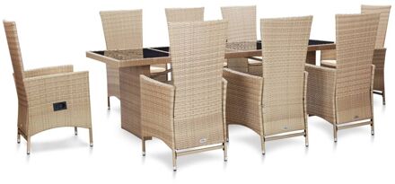 vidaXL 9-delige Tuinset met kussens poly rattan beige