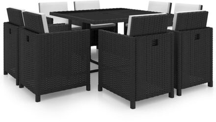 vidaXL 9-delige Tuinset met kussens poly rattan zwart