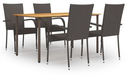 vidaXL Acacia Eettafelset - 150x90x72 cm - Bruin rattan stoelen - Montage vereist