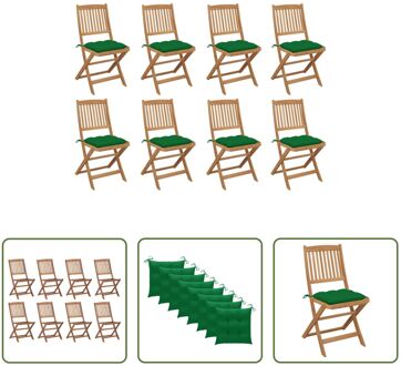 vidaXL Acaciahouten Klapstoelenset - Tuinmeubel - 8 stoelen - kussens Groen