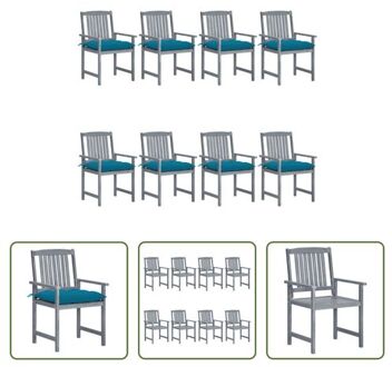 vidaXL Acaciahouten Stoelenset - 8x stoel met kussen - Grijs - 61x57x92 cm - Gemakkelijk schoon te maken