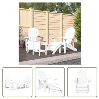 vidaXL Adirondack Tuinmeubelset - 2 tuinstoelen - voetenbank en tafel - Wit - HDPE-materiaal