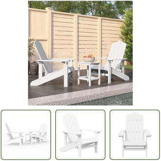 vidaXL Adirondack Tuinstoel en Tafelset - HDPE - Wit - 73x83x92 cm