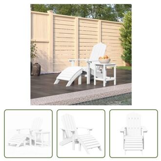 vidaXL Adirondack Tuinstoel met Voetenbank en Tafel - 73x83x92 cm - HDPE Wit