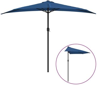 vidaXL Balkonparasol half met aluminium paal 300x150x253 cm blauw