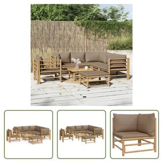 vidaXL Bamboe Lounge set - 7-delig - Taupe kussen - Modulair design Bruin