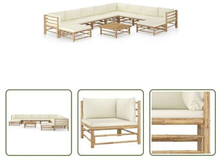 vidaXL Bamboe Lounge Set - Crèmewit - Modulair design - Stevig en gemakkelijk schoon te maken - Dik gevoerde