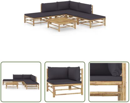 vidaXL Bamboe Loungehoek - 65x70x60 cm - Donkergrijs kussen