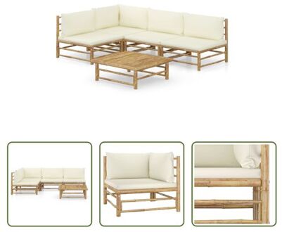 vidaXL Bamboe Loungehoek - Lounge set - 65x70x60cm - Crèmewit