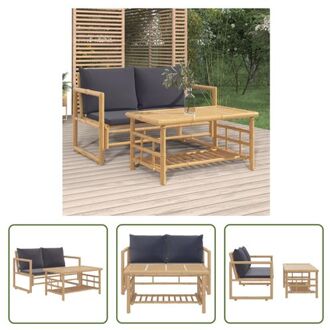 vidaXL Bamboe Loungeset - Inclusief kussens - Bank 115x65x71 cm - Tafel 90x50x45 cm Grijs