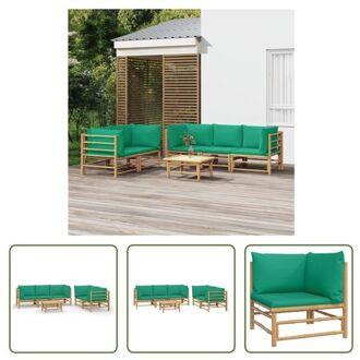 vidaXL Bamboe Loungeset - Modulair - 55x65x30 cm - Groen Kussen Bruin