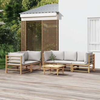 vidaXL Bamboe Loungeset - Modulair ontwerp - Comfortabel zitten - Inclusief tafel en kussens - Duurzaam Bruin