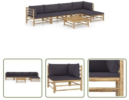 vidaXL Bamboe Loungeset - Tuinmeubelset - Afmeting- Middenbank- 65 x 70 x 60 cm Hoekbank- 70 x 70 x 60 cm Grijs