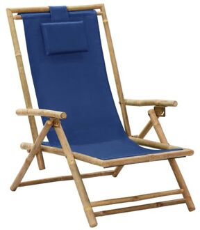 vidaXL Bamboe - Relaxstoel Verstelbaar Bamboe En Stof Marineblauw - Tls313025