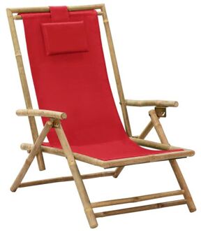 vidaXL Bamboe - Relaxstoel Verstelbaar Bamboe En Stof Rood - Tls313026