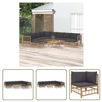 vidaXL Bamboe Tuinset - 5 Middenbank 3 Hoekbank 2 Voetenbank - 55x65x30cm Tafel - Donkergrijs Bruin