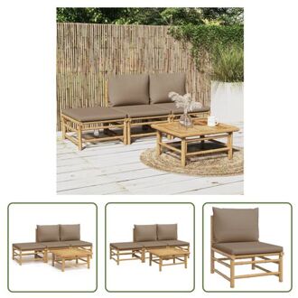 vidaXL Bamboe Tuinset - Elegante - Loungeset - Afmeting- 55x65x30 cm - Ken- Inclusief kussens Bruin