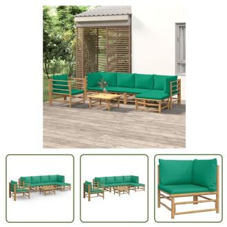 vidaXL Bamboe Tuinset - Lounge - 7-delig - Groen kussen - 150x65x65 cm Bruin