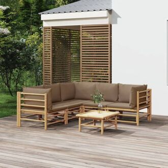vidaXL Bamboe Tuinset - Lounge met Tafel 55x65x30cm - Modulair Ontwerp - Inclusief Kussens - Duurzaam Bruin