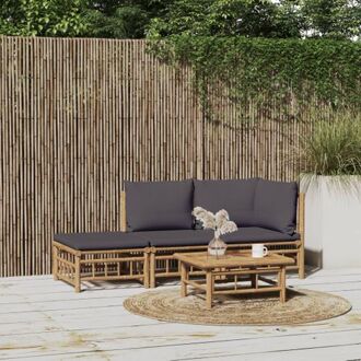 vidaXL Bamboe Tuinset - Stijlvolle loungeset voor buiten - Modulair ontwerp - Inclusief kussens - Duurzaam Bruin