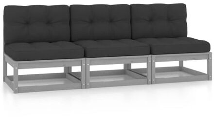 vidaXL Bank Garden 3-seaters - 70x70x67 cm - Grey - Solid Pine Wood - Includes Cushions Grijs