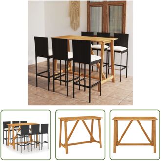 vidaXL Barset - Acaciahout - Zwart - 140 x 70 x 104 cm - 6 barkrukken - Inclusief zitkussens